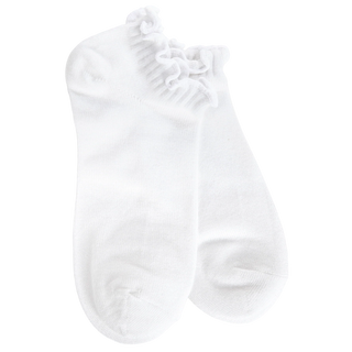 Women's white low-cut socks featuring a delicate ruffle cuff made from a soft modal blend for everyday comfort.