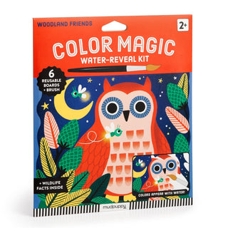Woodland Friends Color Magic Water-Reveal Kit by Chronicle Books — a mess-free toddler art activity with 6 reusable woodland creature boards and chunky brush, ages 2 and up
