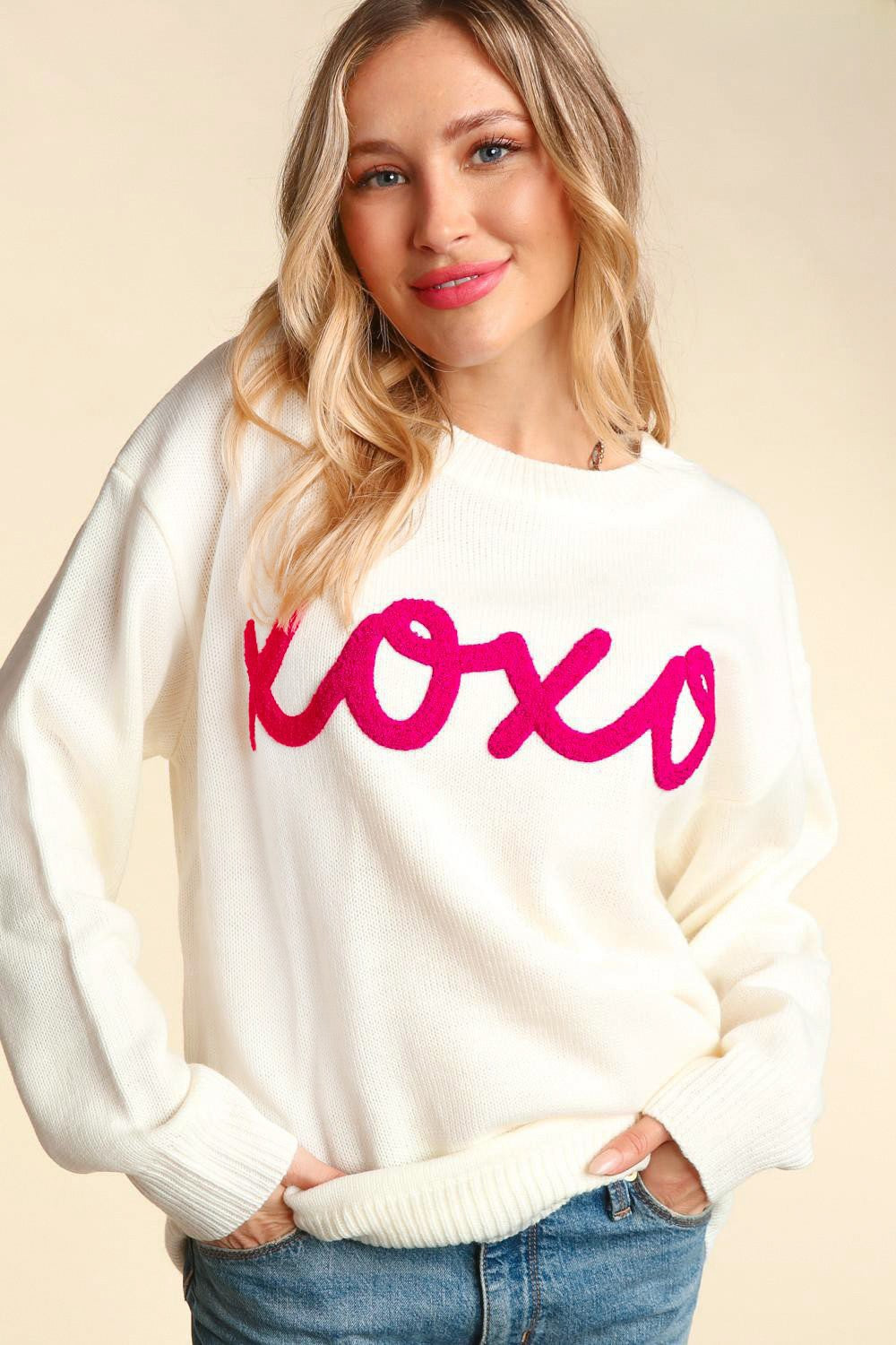 XOXO Puffy Embroidery Sweater