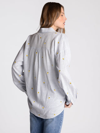 Blue Striped Lemon Button-Down Shirt – Linen Rayon