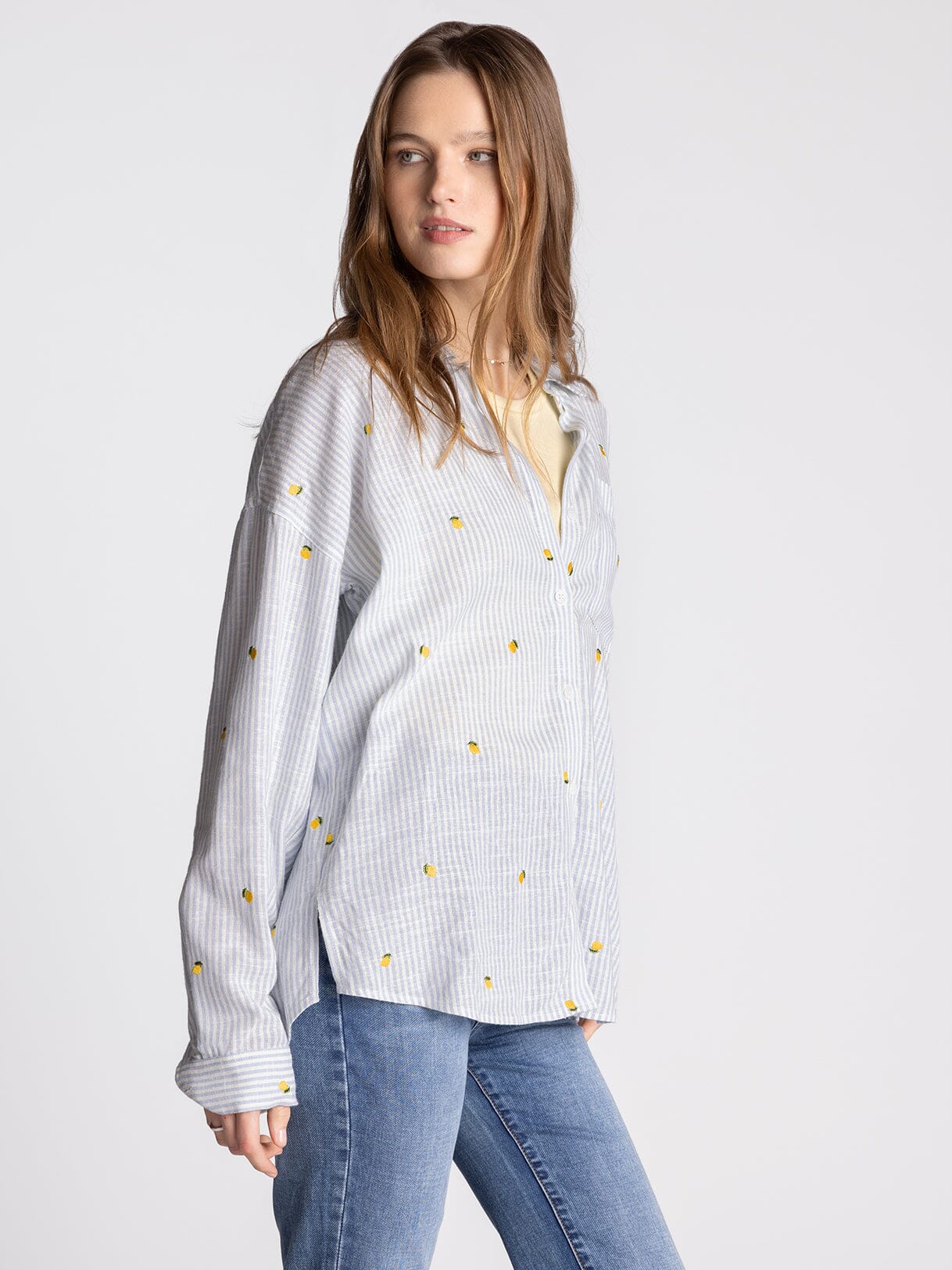 Yesenia Blue Striped Lemon Shirt
