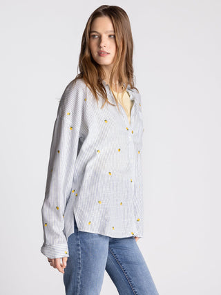 Blue Striped Lemon Button-Down Shirt – Linen Rayon