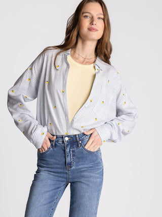 Blue Striped Lemon Button-Down Shirt – Linen Rayon