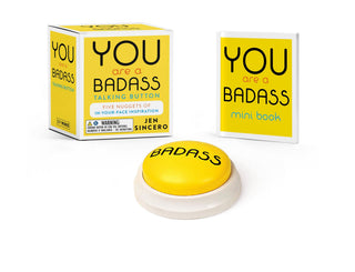 You Are a Badass talking button and mini motivational book gift set by Jen Sincero with inspirational affirmations