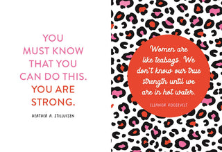 two pages from colorful empowering quote book for women titled you are strong as hell