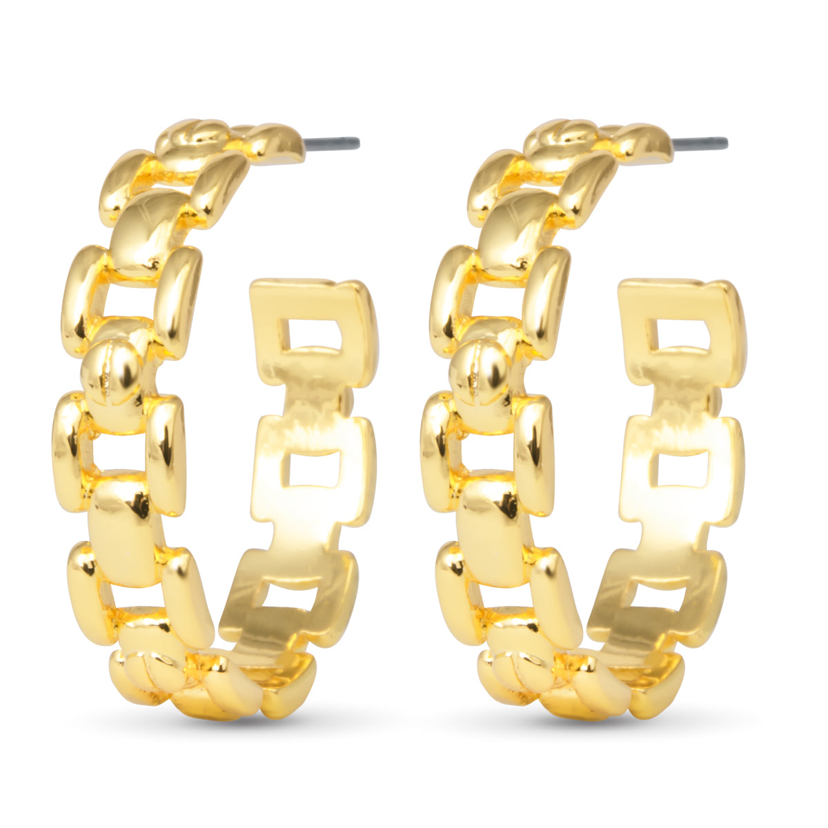 gold chain link huggie hoop earrings