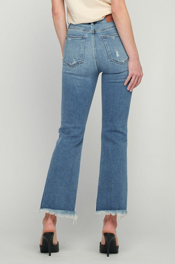 Frayed Stem Hem Cropped Flare Denim Jeans
