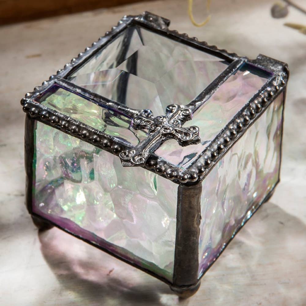 Clear Stained Glass Rosary Box