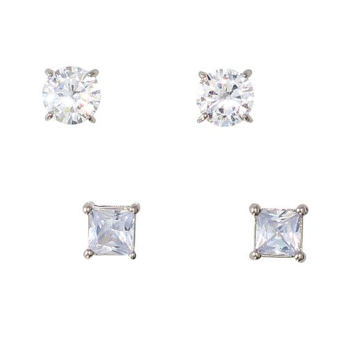 Duo Round & Square CZ Earrings