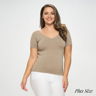Seamless Reversible V-Neck Short Sleeve Top