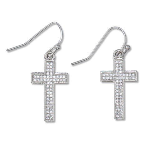 CZ Silver Cross Earrings