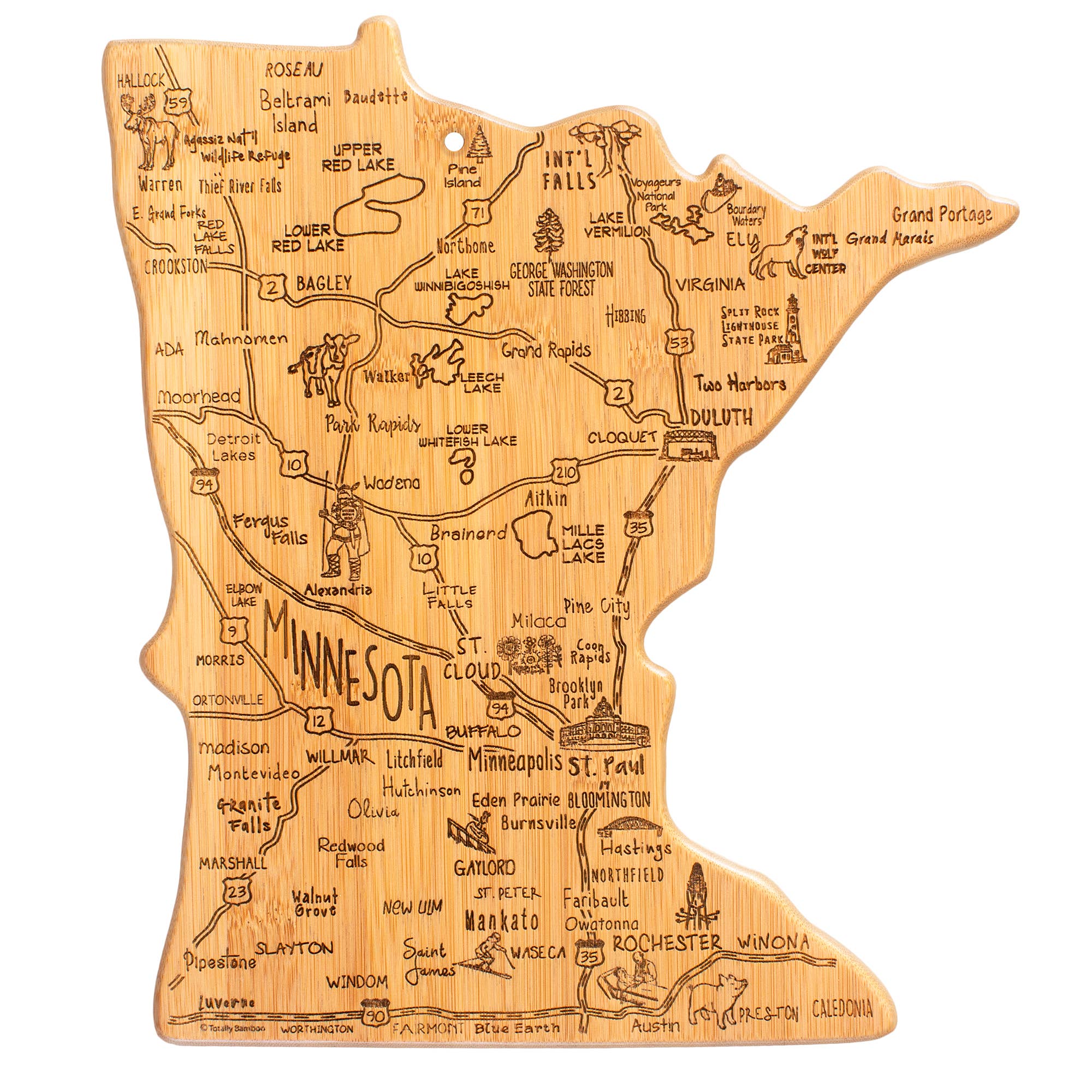 Destination Minnesota State-Shaped Serving & Cutting Board