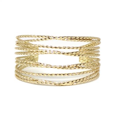 Worn Gold Wired Textured Cuff Bracelet