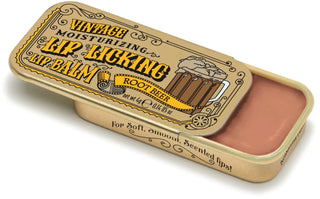 Lip Licking root beer flavored organic natural lip balm in vintage slider tin packaging