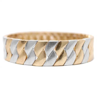 Worn Gold & Silver Textured Stretch Bracelet