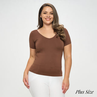 Seamless Reversible V-Neck Short Sleeve Top