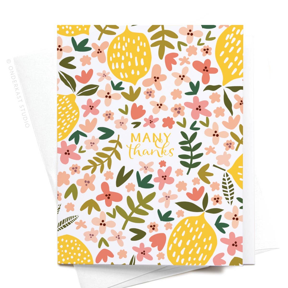 Many Thanks! Lemon Floral Pattern Greeting Card