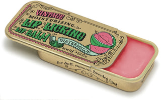 Lip Licking watermelon flavored organic natural lip balm in vintage slider tin packaging
