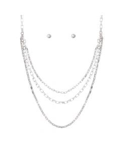 Triple Strand Silver Link Necklace & Earring Set