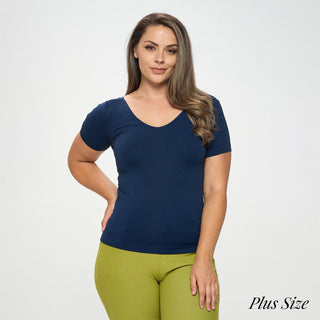 Seamless Reversible V-Neck Short Sleeve Top