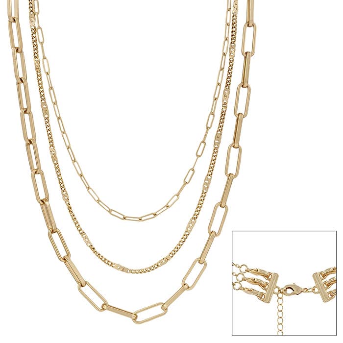 Matte Gold Three Layered 16"-20" Necklace