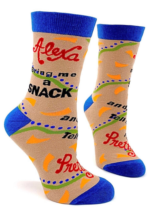 Alexa Bring Me A Snack Ladies Crew Socks
