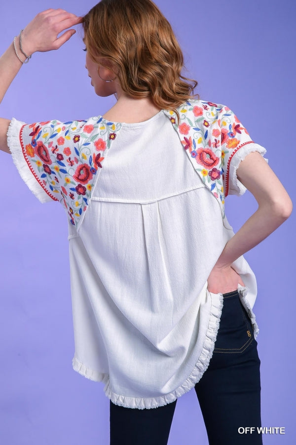 Embroidery Detail Short Sleeve Top