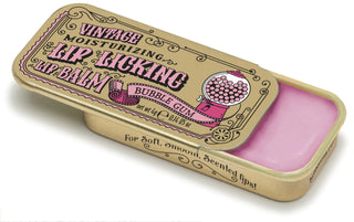 Lip Licking bubble gum flavored organic natural lip balm in vintage slider tin packaging