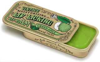 Lip Licking green apple flavored organic natural lip balm in vintage slider tin packaging