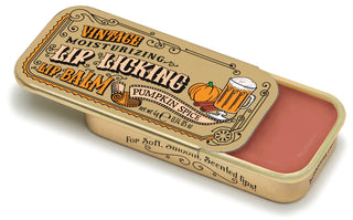 Lip Licking pumpkin spice flavored organic natural lip balm in vintage slider tin packaging