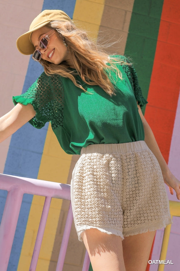 Linen Blend Crochet Shorts